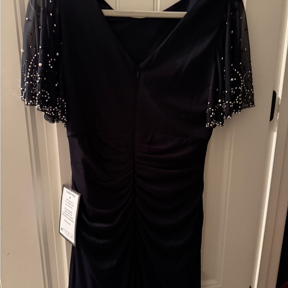 Betsy & Adam Navy Beaded Sleeve Maxi Gown - Picture 5 of 7